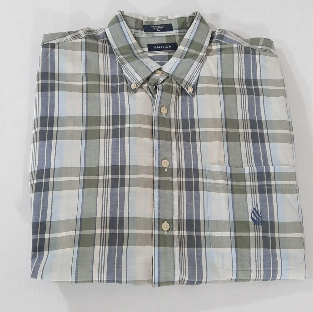 Vintage Nautica Long Sleeve Plaid Print Shirt Runs Big - Picture 7 of 7